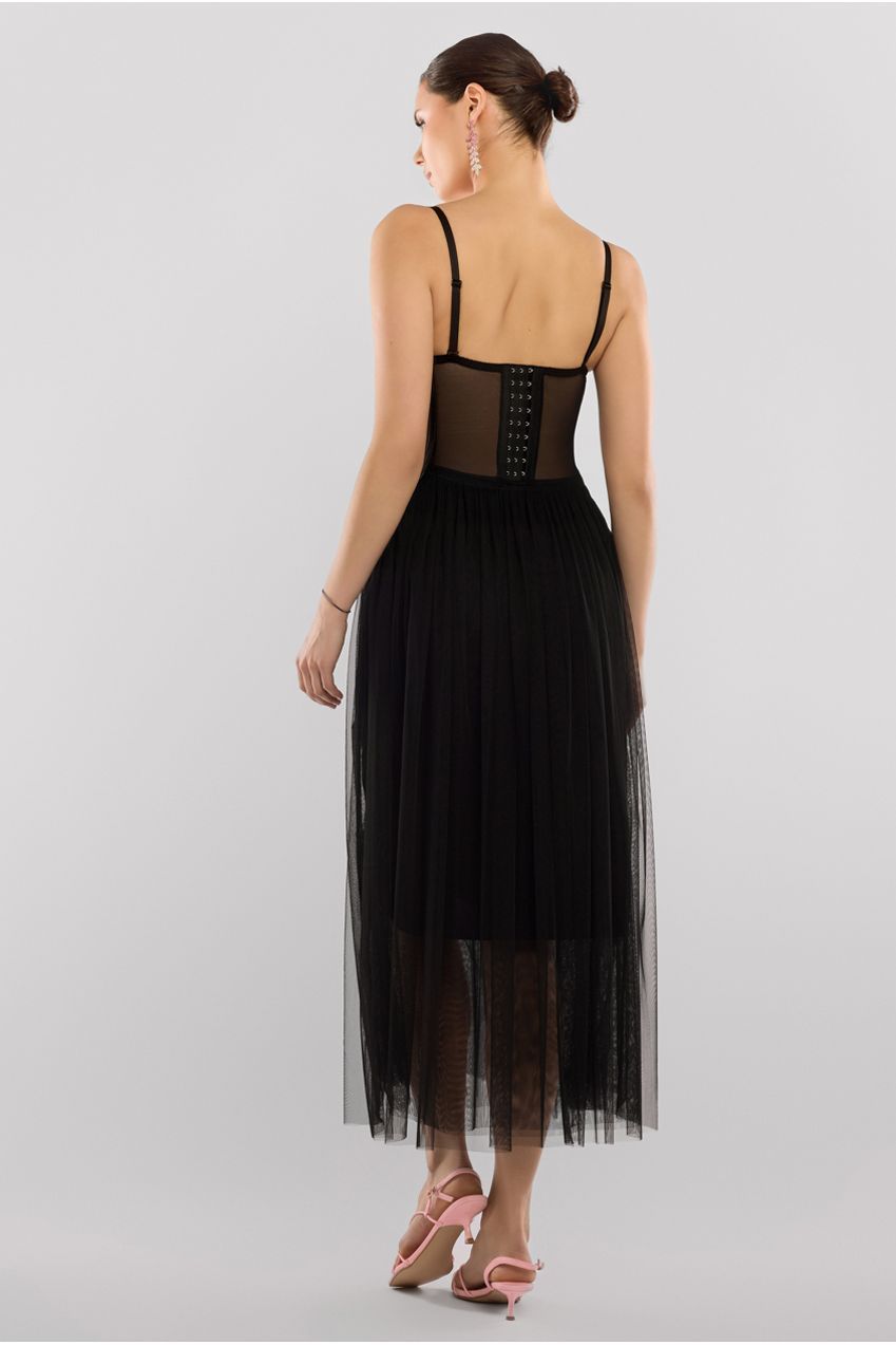 Sequin Corset Tulle Gathered Midaxi Skirt & Soft Touch Jersey Scarf - Black LOOK18
