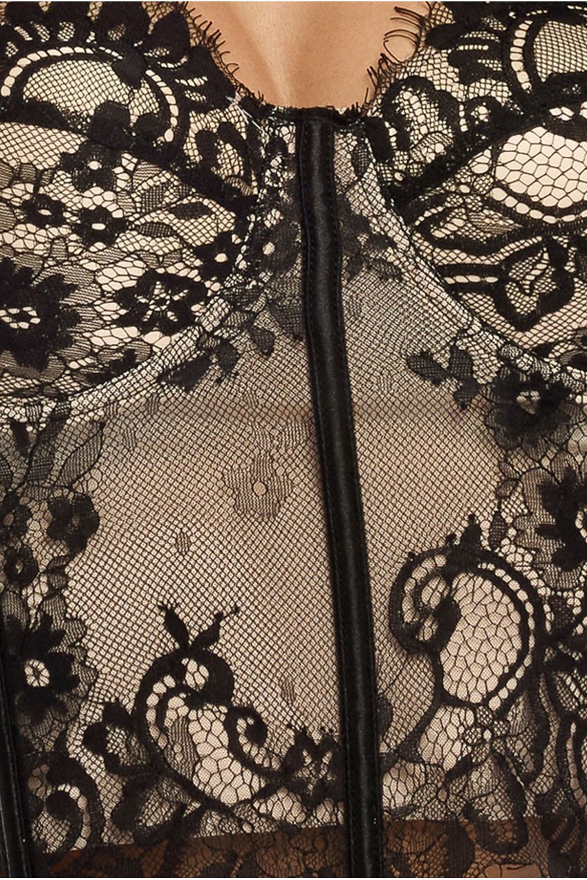 Cropped Lace Corset Tulle Gathered Midaxi Skirt With Embroidered Stretch Mesh Gloves & Jersey Scarf - Black LOOK15