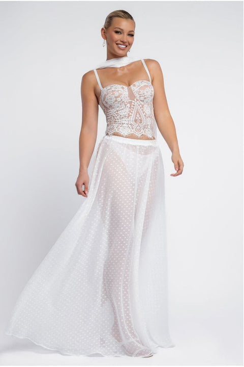 Polka Dobby Chiffon A-Line Maxi Skirt by Goddiva