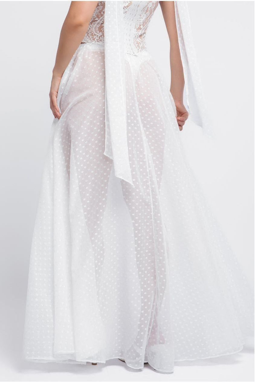 Polka Dobby Chiffon A-Line Maxi Skirt SK31