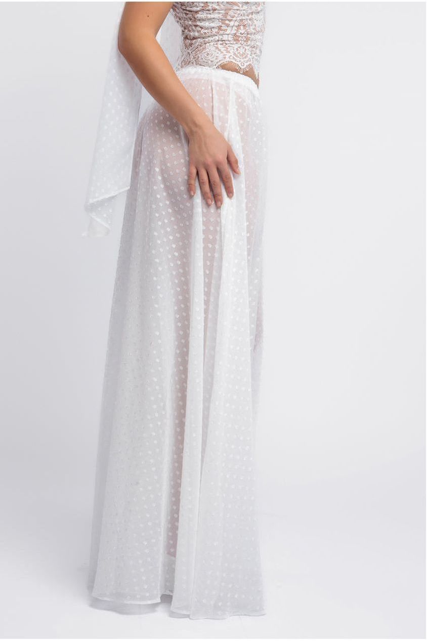 Polka Dobby Chiffon A-Line Maxi Skirt SK31