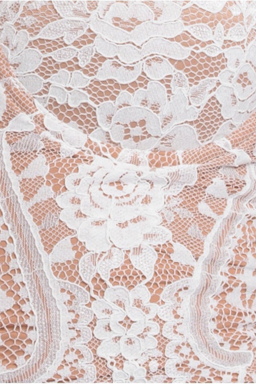 Embroidered Lace Corset Polka Dobby Chiffon A-Line Maxi Skirt With Scarf & Gloves - Cream LOOK14