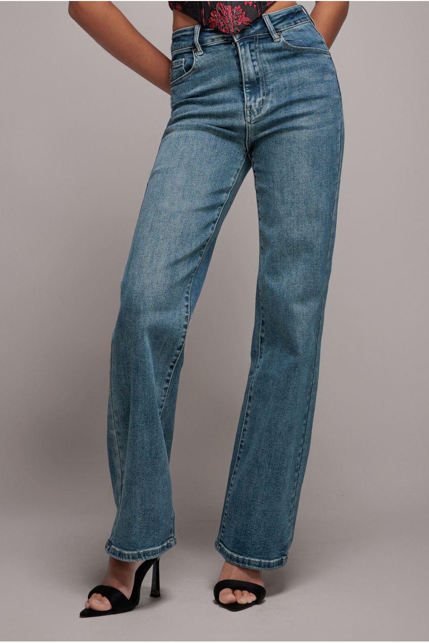 Mid Wash Straight Leg Denim Jeans - Blue TR393