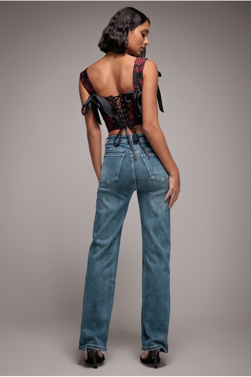 Mid Wash Straight Leg Denim Jeans - Blue TR393