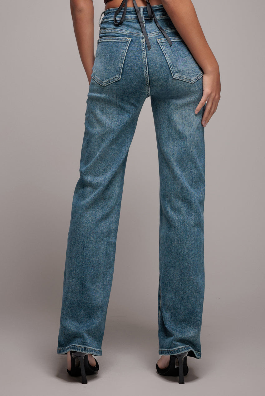 Mid Wash Straight Leg Denim Jeans - Blue TR393