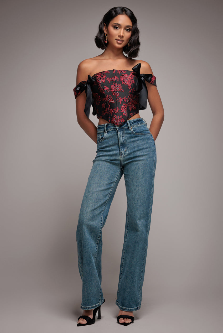 Mid Wash Straight Leg Denim Jeans - Blue TR393