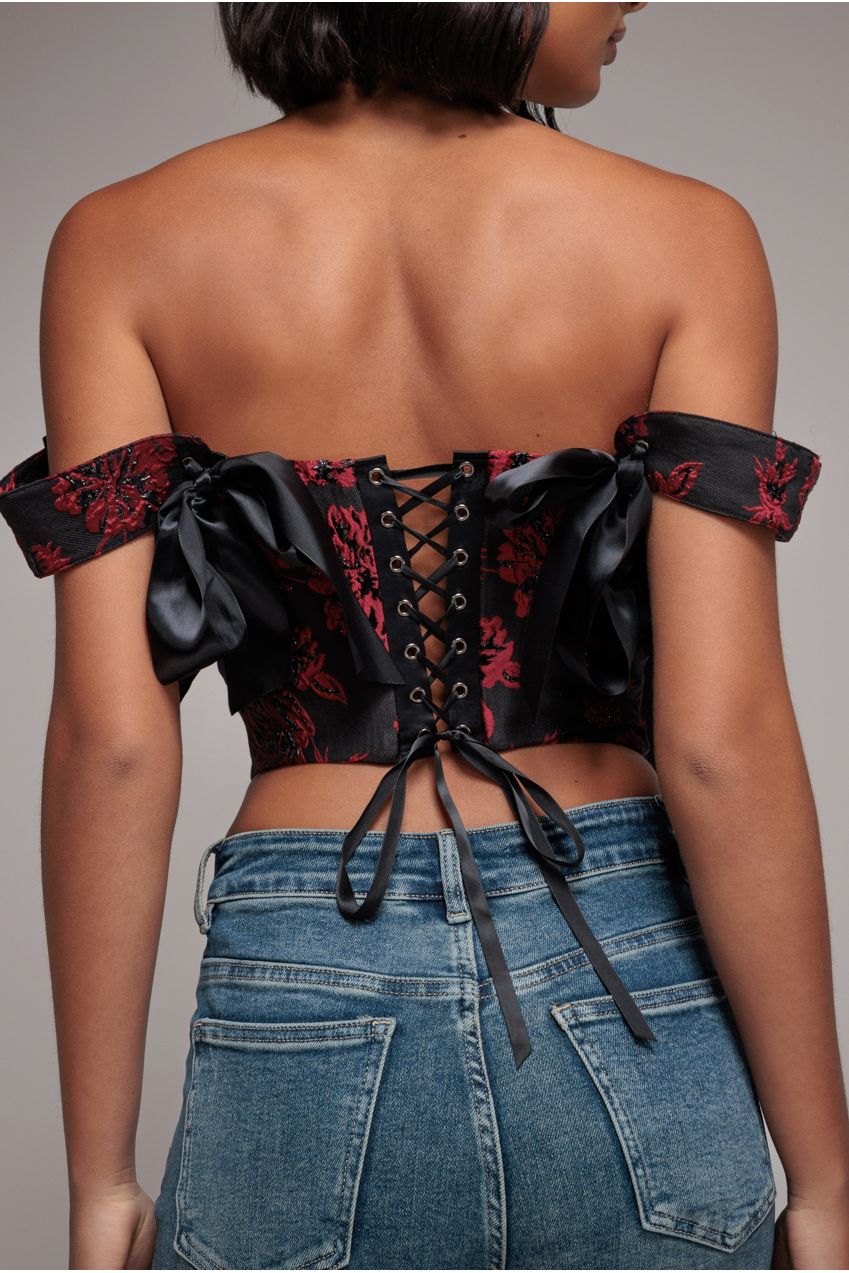 Jacquard Multiway Removable Strap Corset - Black T261