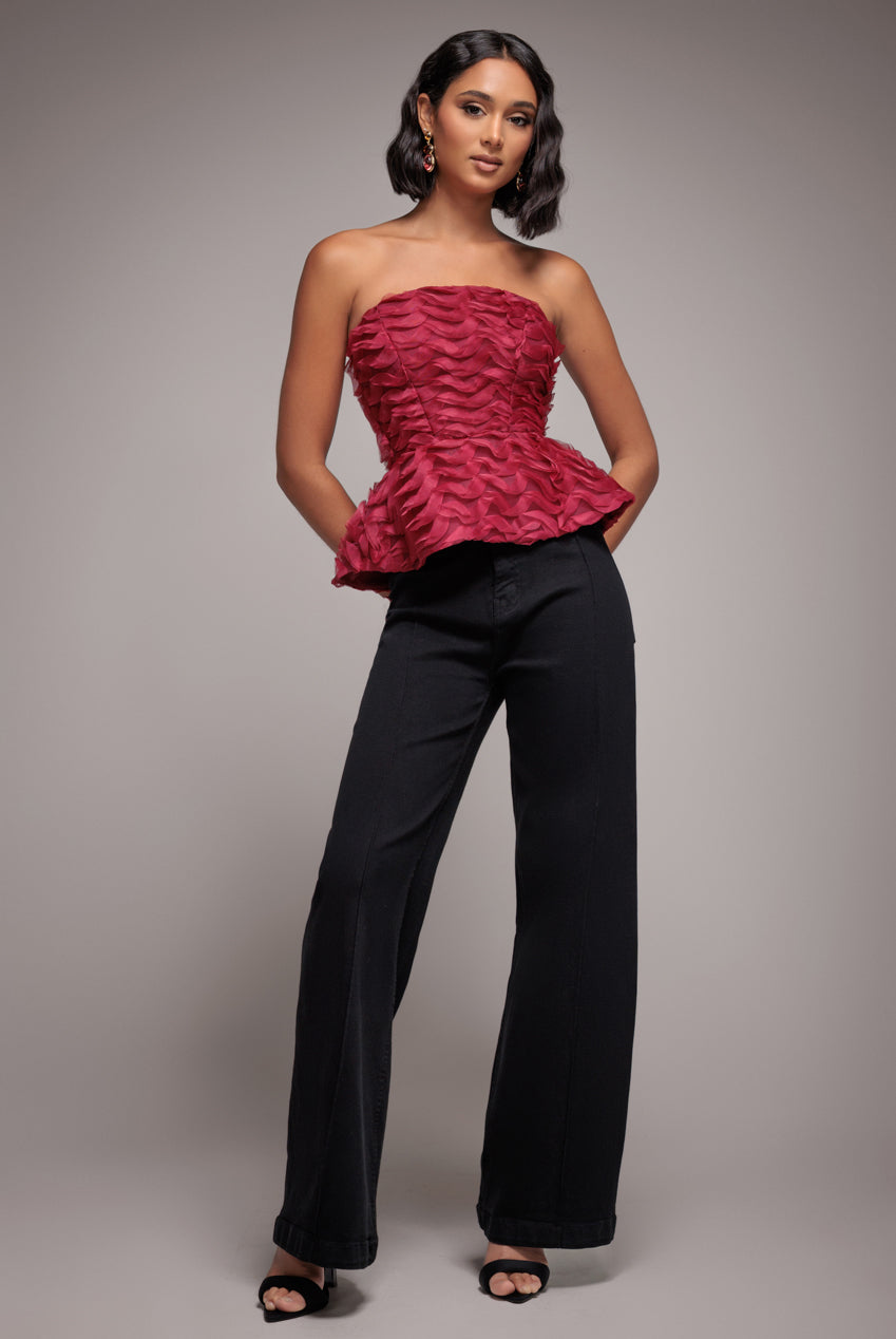 Wide Leg Stretch Denim Jeans - Black TR391