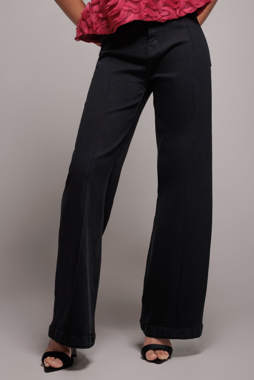 Wide Leg Stretch Denim Jeans - Black TR391