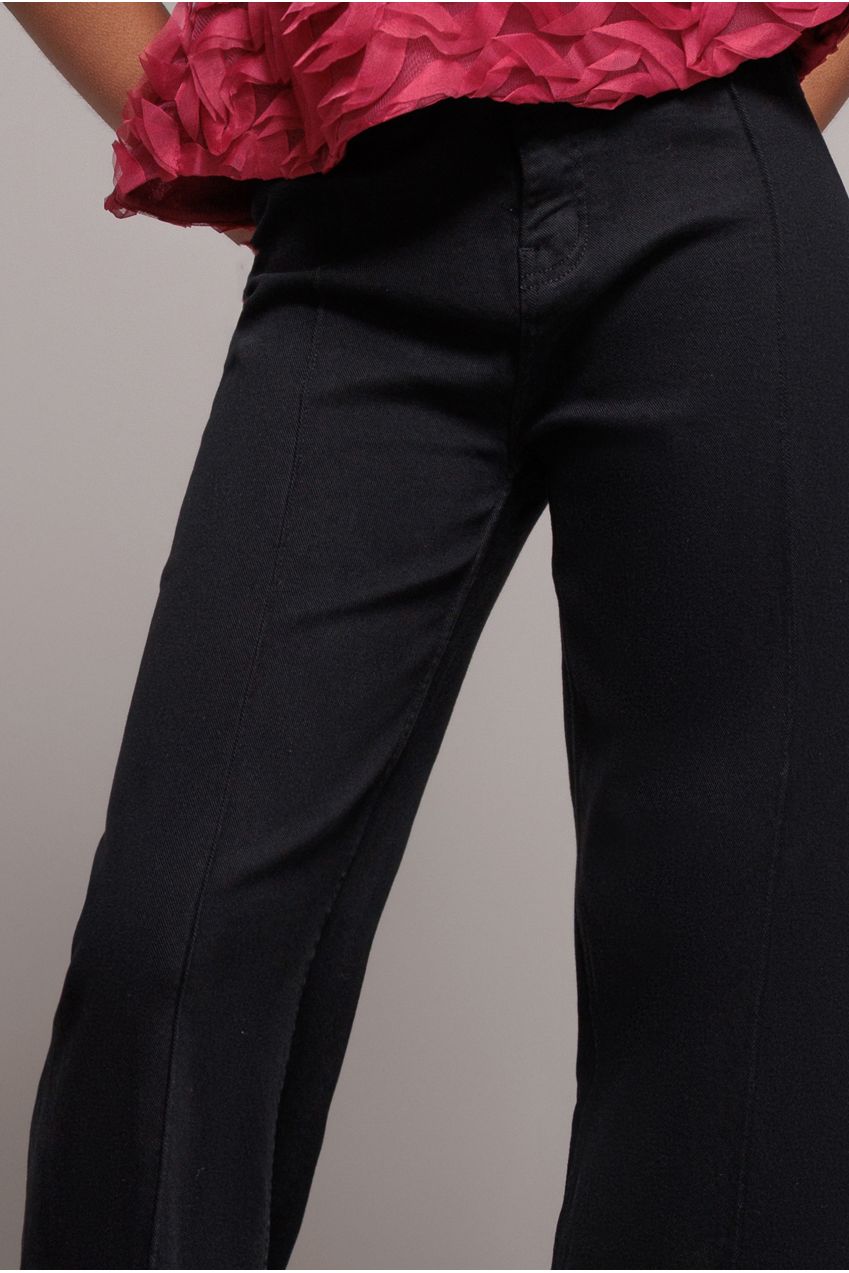 Wide Leg Stretch Denim Jeans - Black TR391