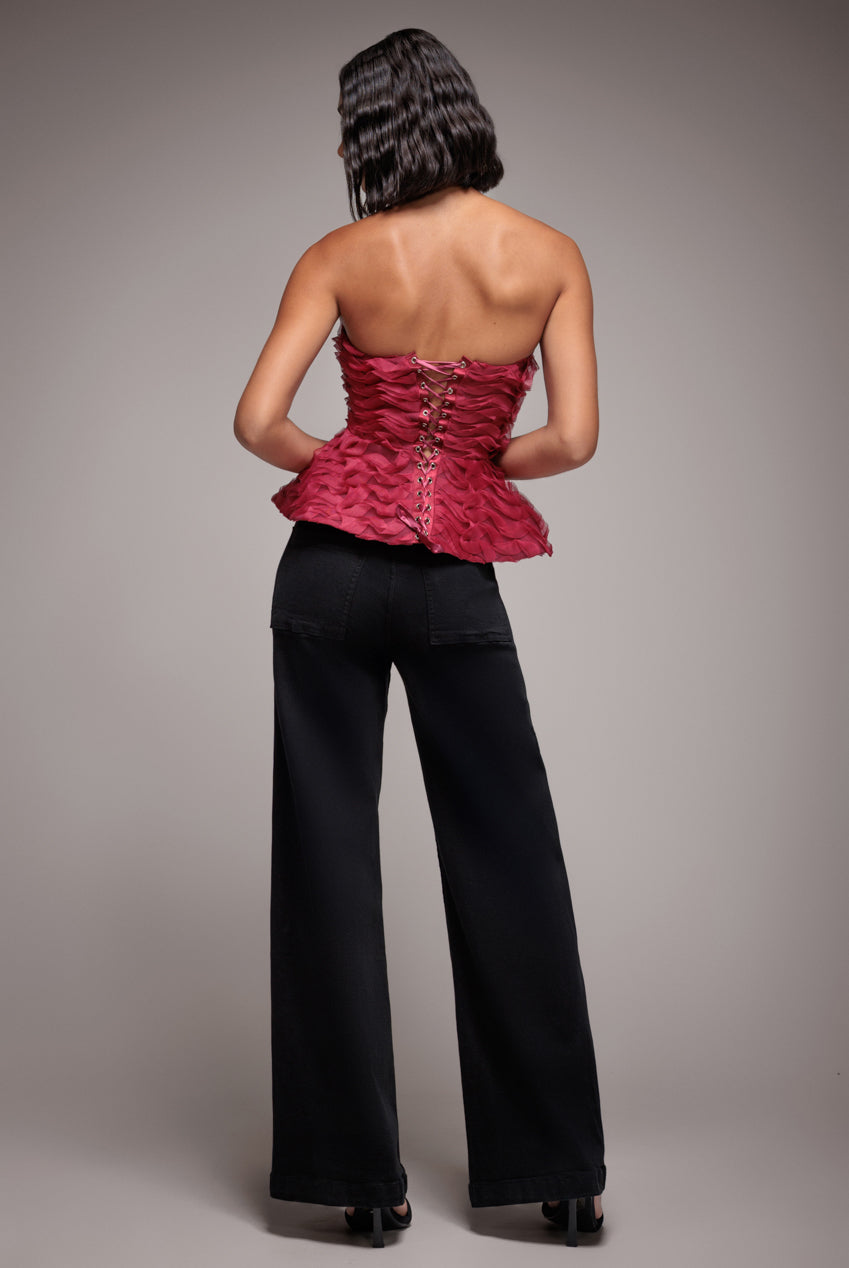 Wide Leg Stretch Denim Jeans - Black TR391