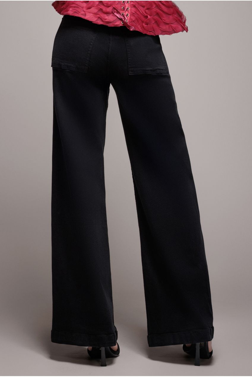 Wide Leg Stretch Denim Jeans - Black TR391
