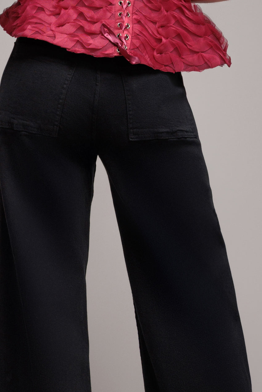 Wide Leg Stretch Denim Jeans - Black TR391