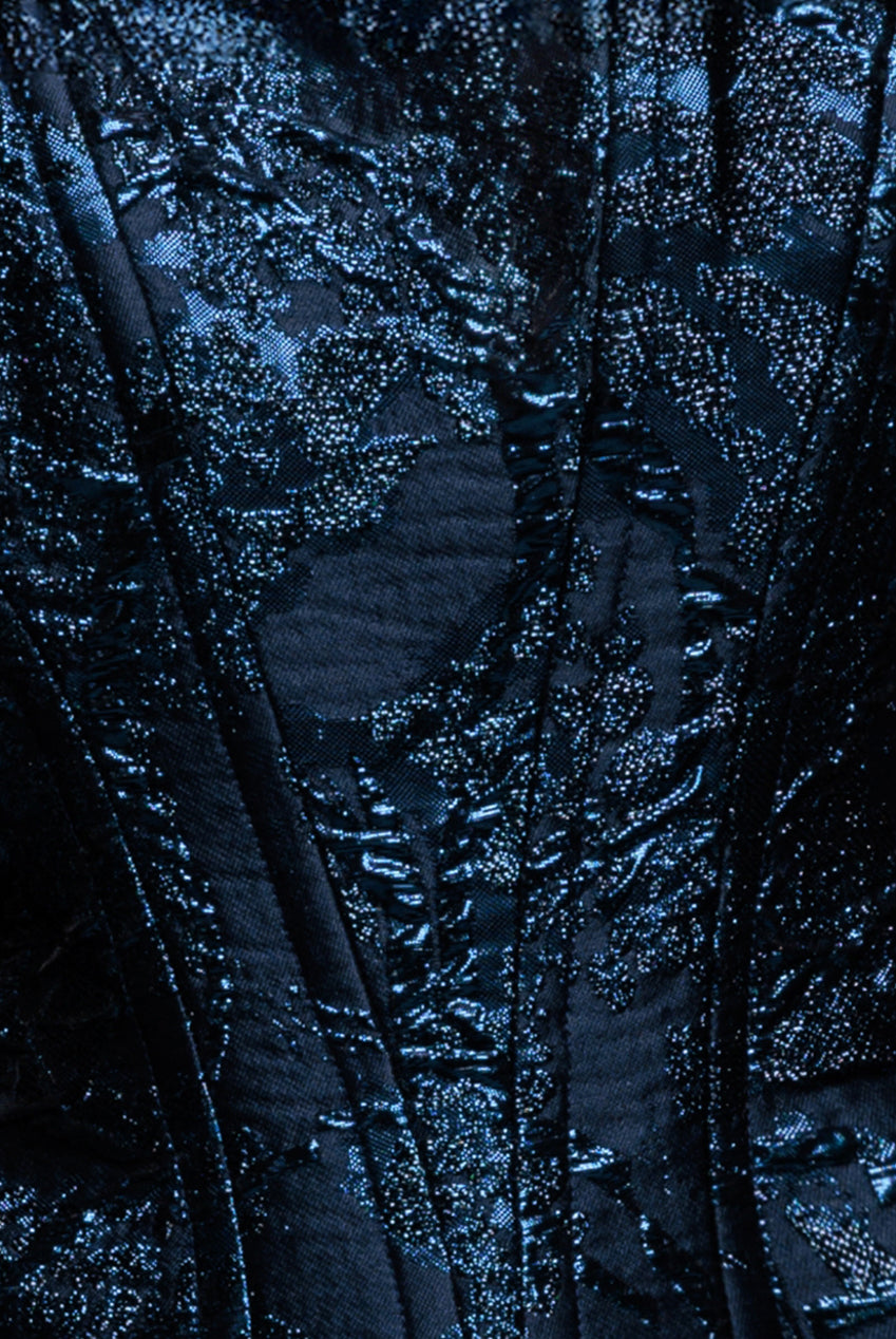 Sleeveless Jacquard Lace Up Back Corset - Navy Blue T265