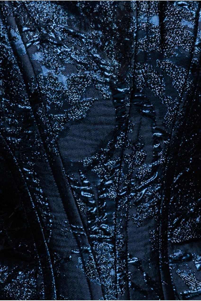 Sleeveless Jacquard Lace Up Back Corset - Navy Blue T265