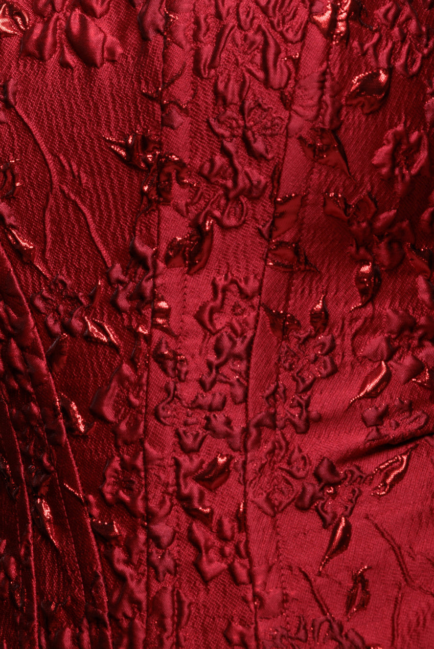 Sleeveless Jacquard Lace Up Back Corset - Red T265