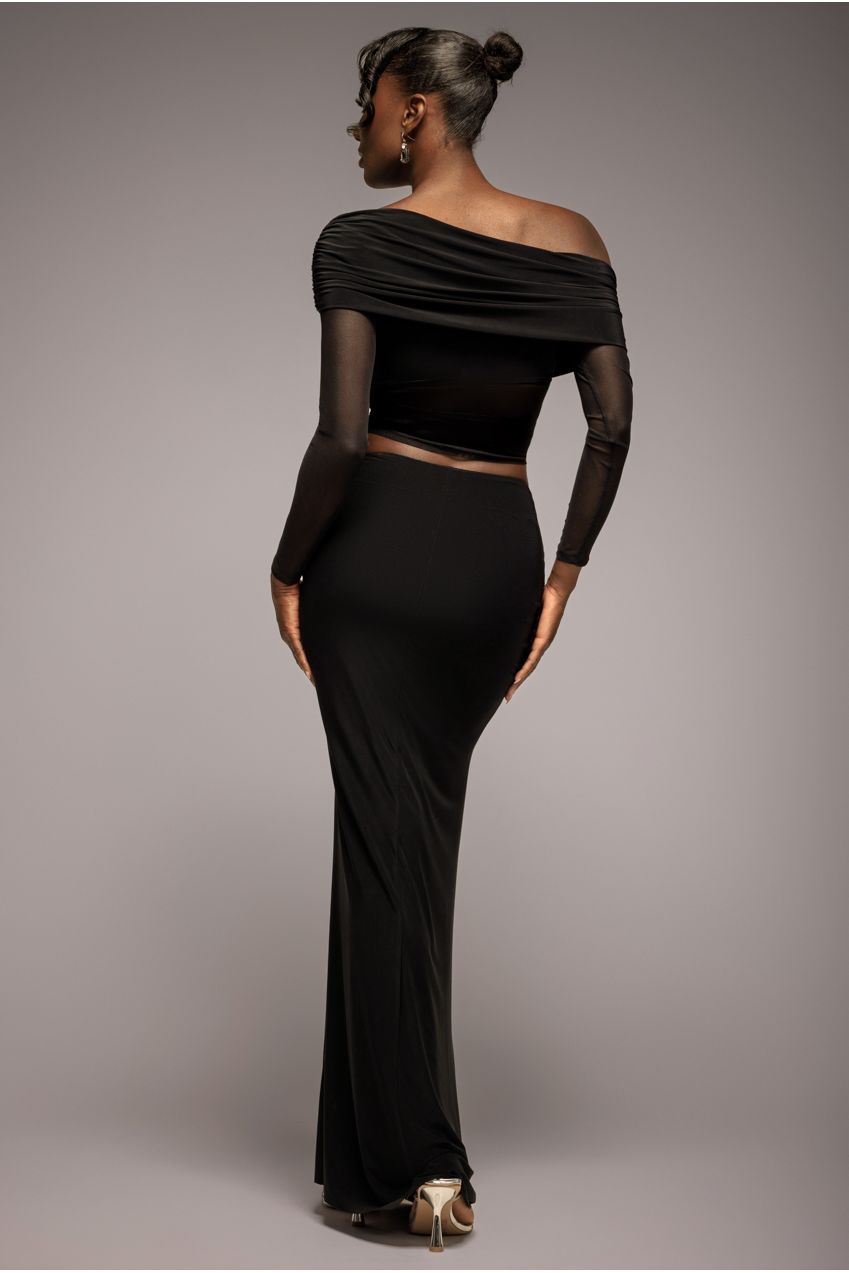 Super Split Front Drawstring Maxi Skirt - Black SK60