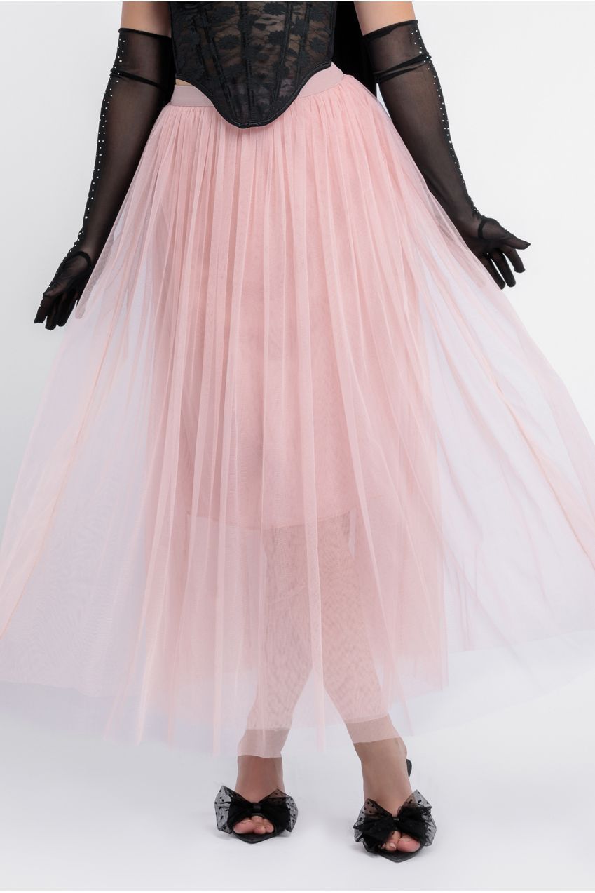 Textured Floral Mesh Corset Tulle Gathered Midaxi Skirt Jersey Scarf & Diamante Embellished Mesh Gloves LOOK20