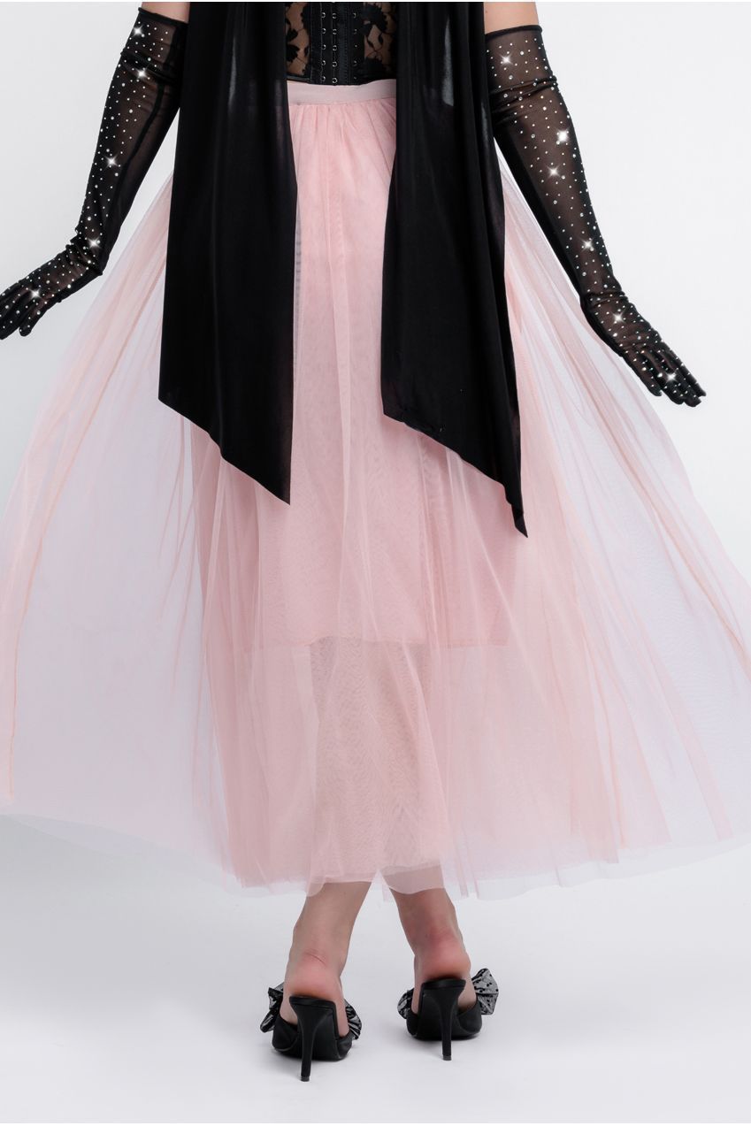 Textured Floral Mesh Corset Tulle Gathered Midaxi Skirt Jersey Scarf & Diamante Embellished Mesh Gloves LOOK20