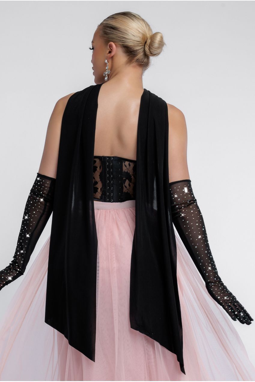 Textured Floral Mesh Corset Tulle Gathered Midaxi Skirt Jersey Scarf & Diamante Embellished Mesh Gloves LOOK20