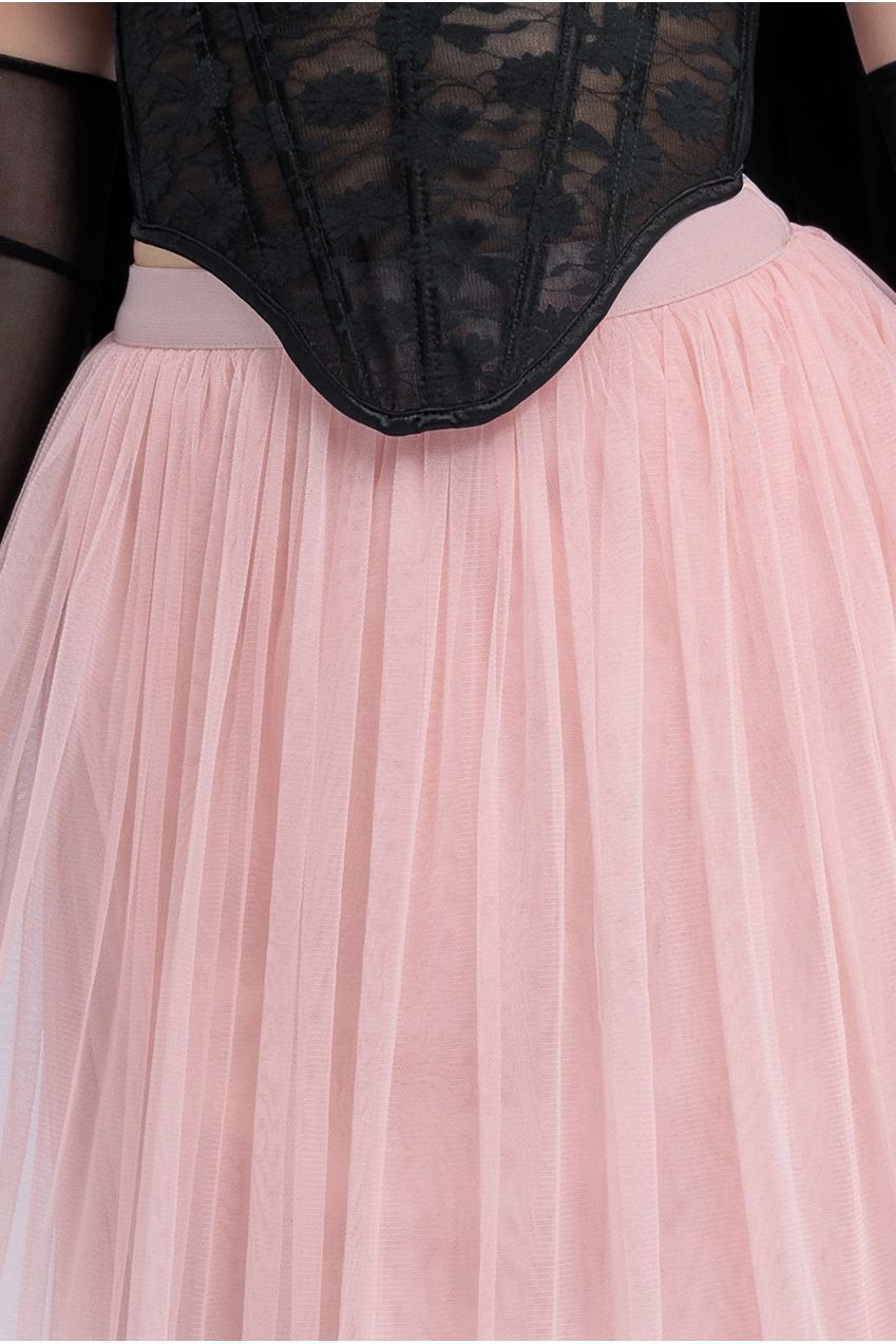 Textured Floral Mesh Corset Tulle Gathered Midaxi Skirt Jersey Scarf & Diamante Embellished Mesh Gloves LOOK20