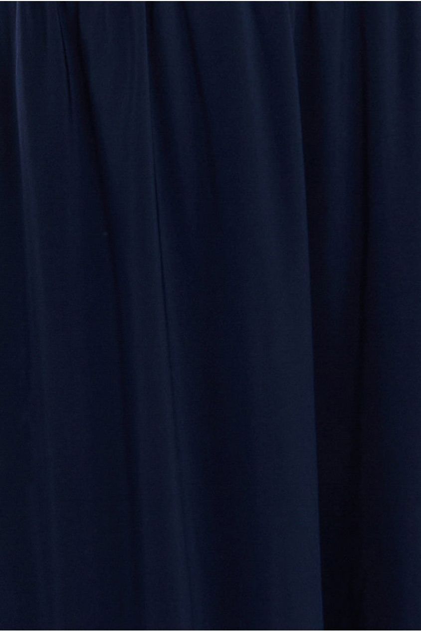 Compact Crepe Lace Up Corset With Side Split Jersey Maxi Skirt & Scarf - Beige & Navy Blue LOOK09