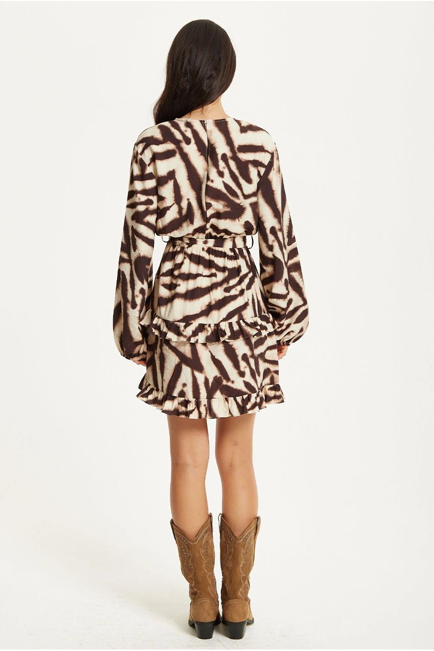 Zebra Print Ruffle Wrap Dress TD25548A037A