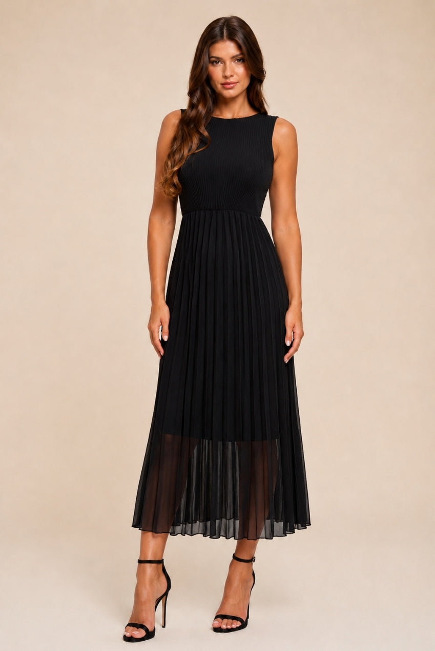 Tess Black Pleated Midi Dress HG-TESS-BLACK-MAXI