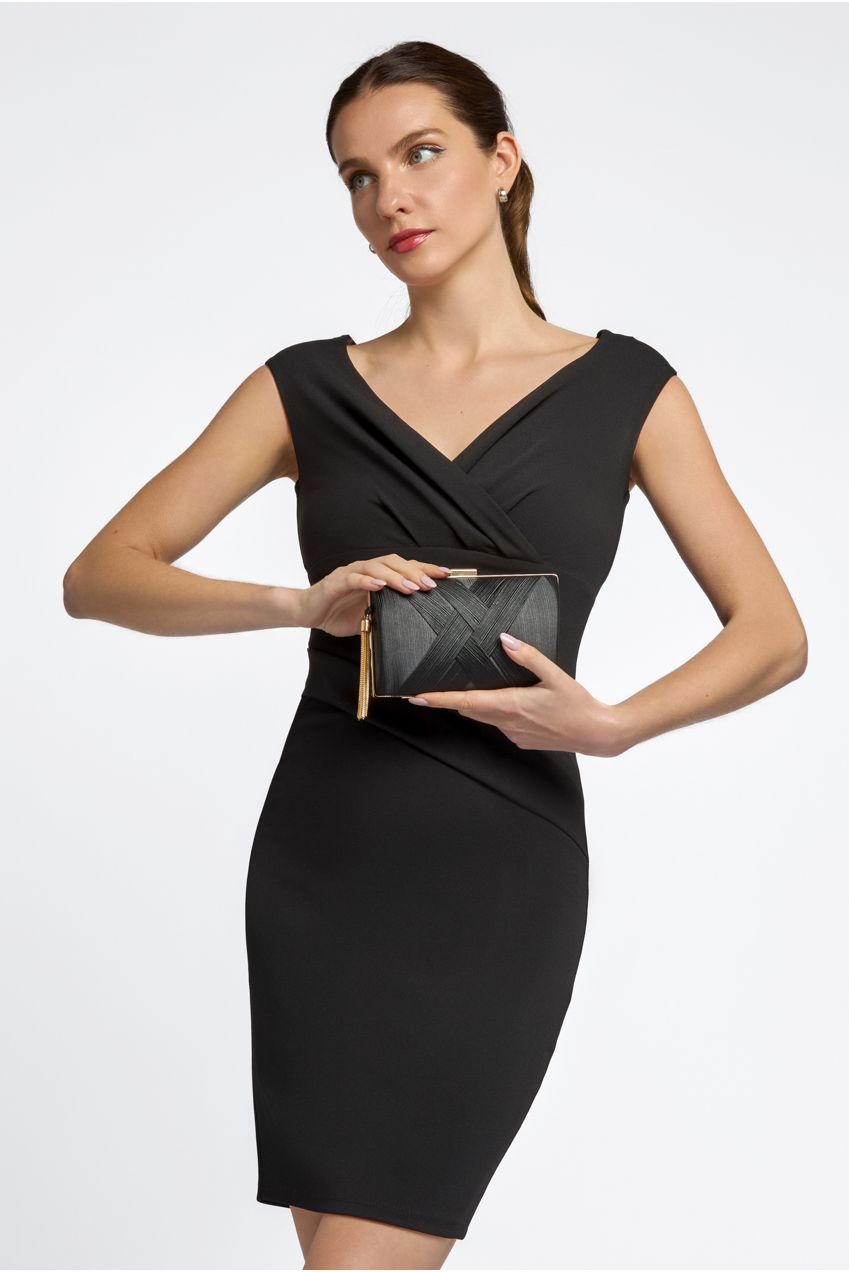 Black Satin Clutch Bag With Tassels ALTL2934