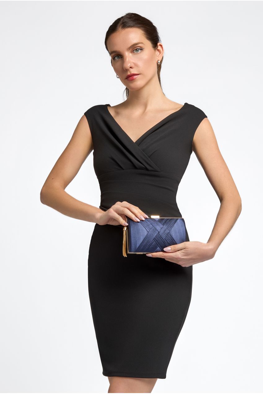 Navy Satin Clutch Bag With Tassels ALTL2934