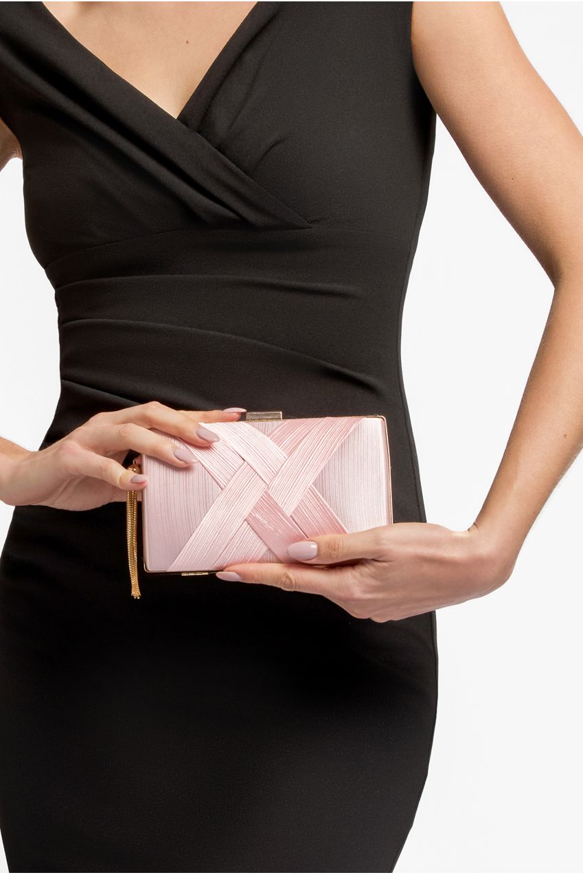 Pink Satin Clutch Bag With Tassels ALTL2934