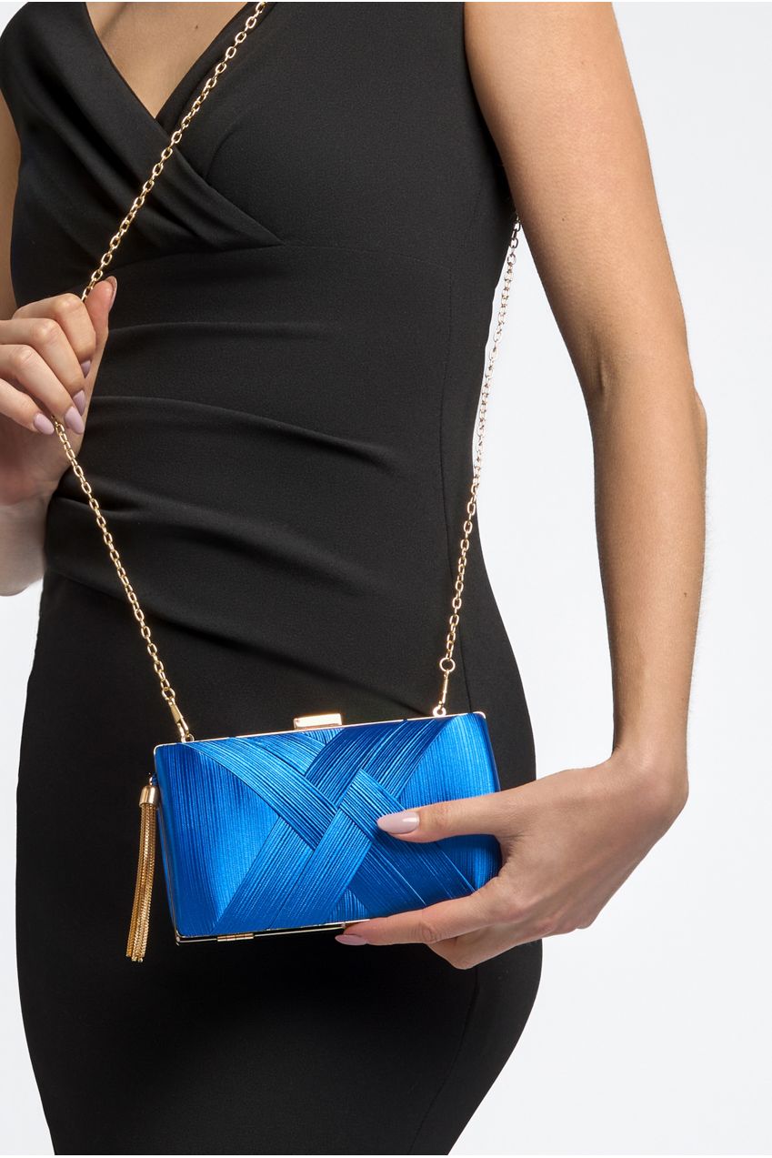 Royal Blue Satin Clutch Bag With Tassels ALTL2934