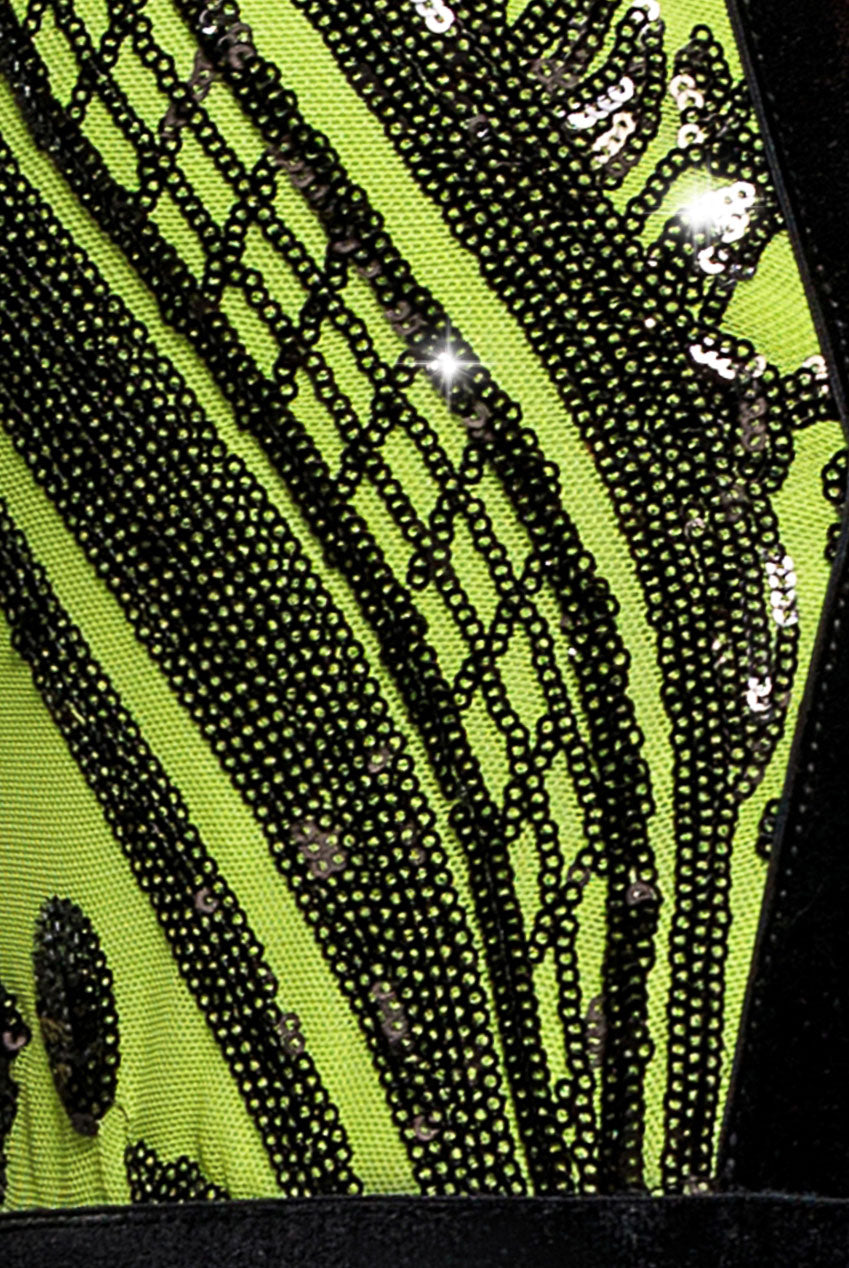Deep V Neck Sequin Embroidered Jumpsuit - Lime TR123