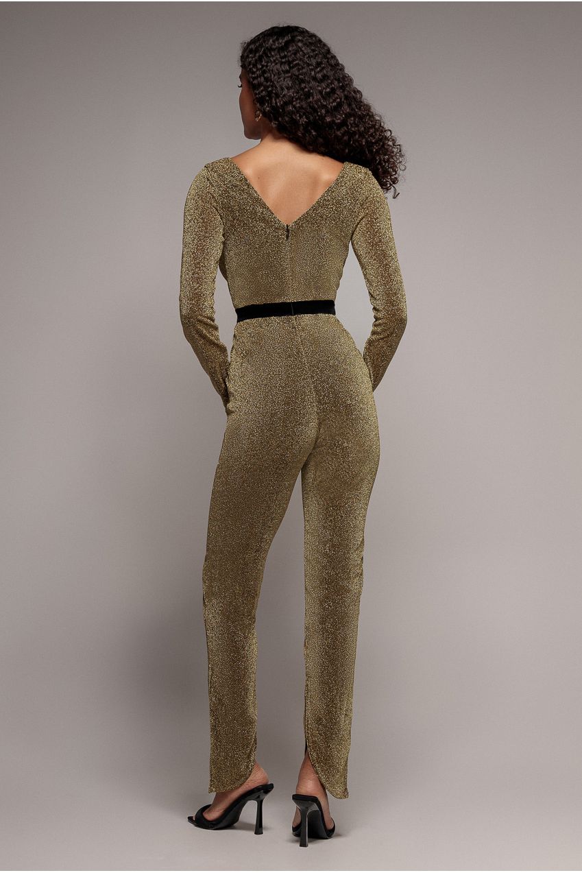Lurex Wrap Bodice Jumpsuit - Gold TR223