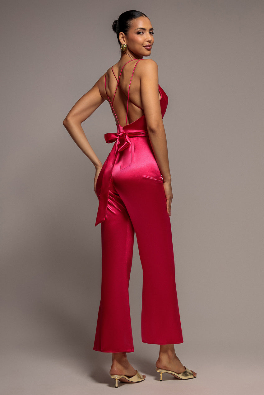 Satin Cowl Neck Jumpsuit - Cerise TR234VP