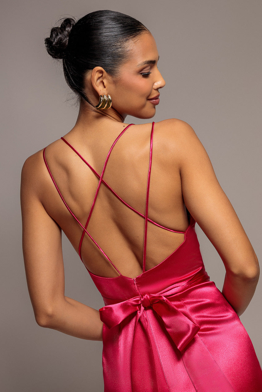 Satin Cowl Neck Jumpsuit - Cerise TR234VP