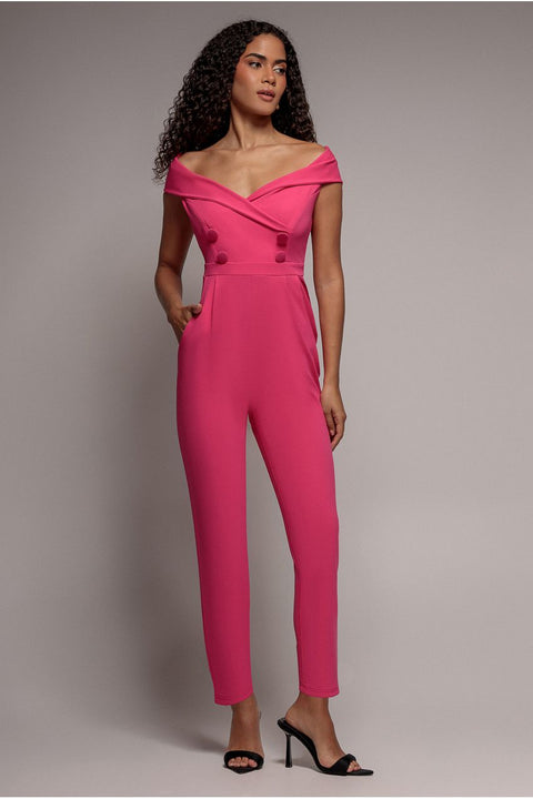 Bardot Wrap Sweetheart Neck Jumpsuit - Cerise by Goddiva