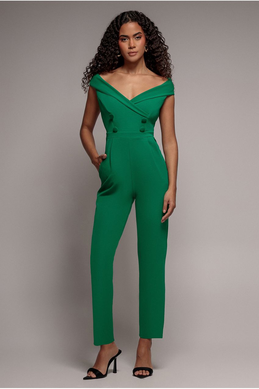 Bardot Wrap Sweetheart Neck Jumpsuit - Vivid Emerald TR235