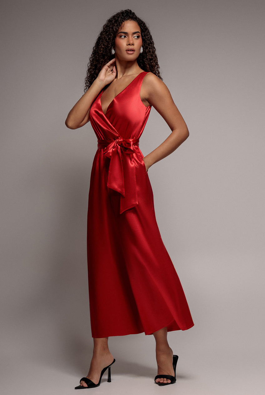 Satin Culotte Jumpsuit - Red TR241