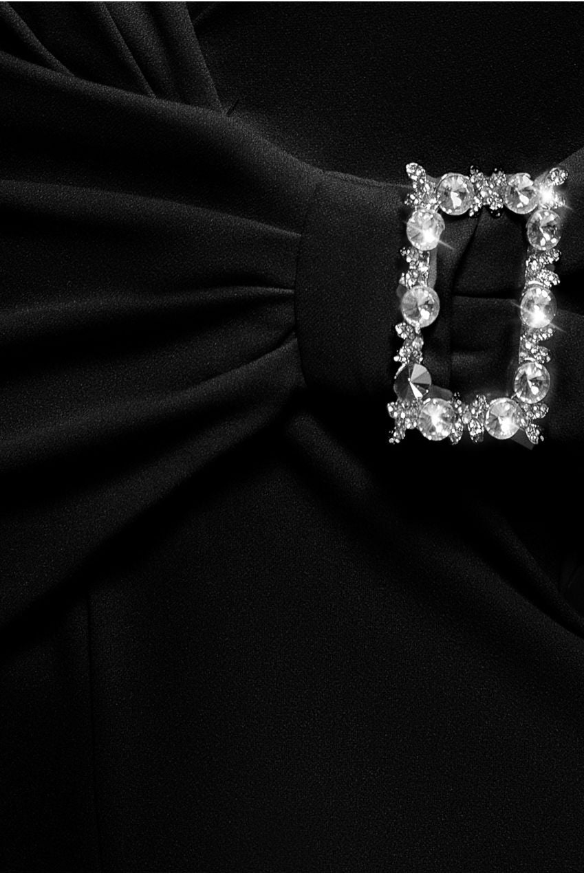 Buckle Plunge Bow Detail Jumpsuit - Black TR248VP