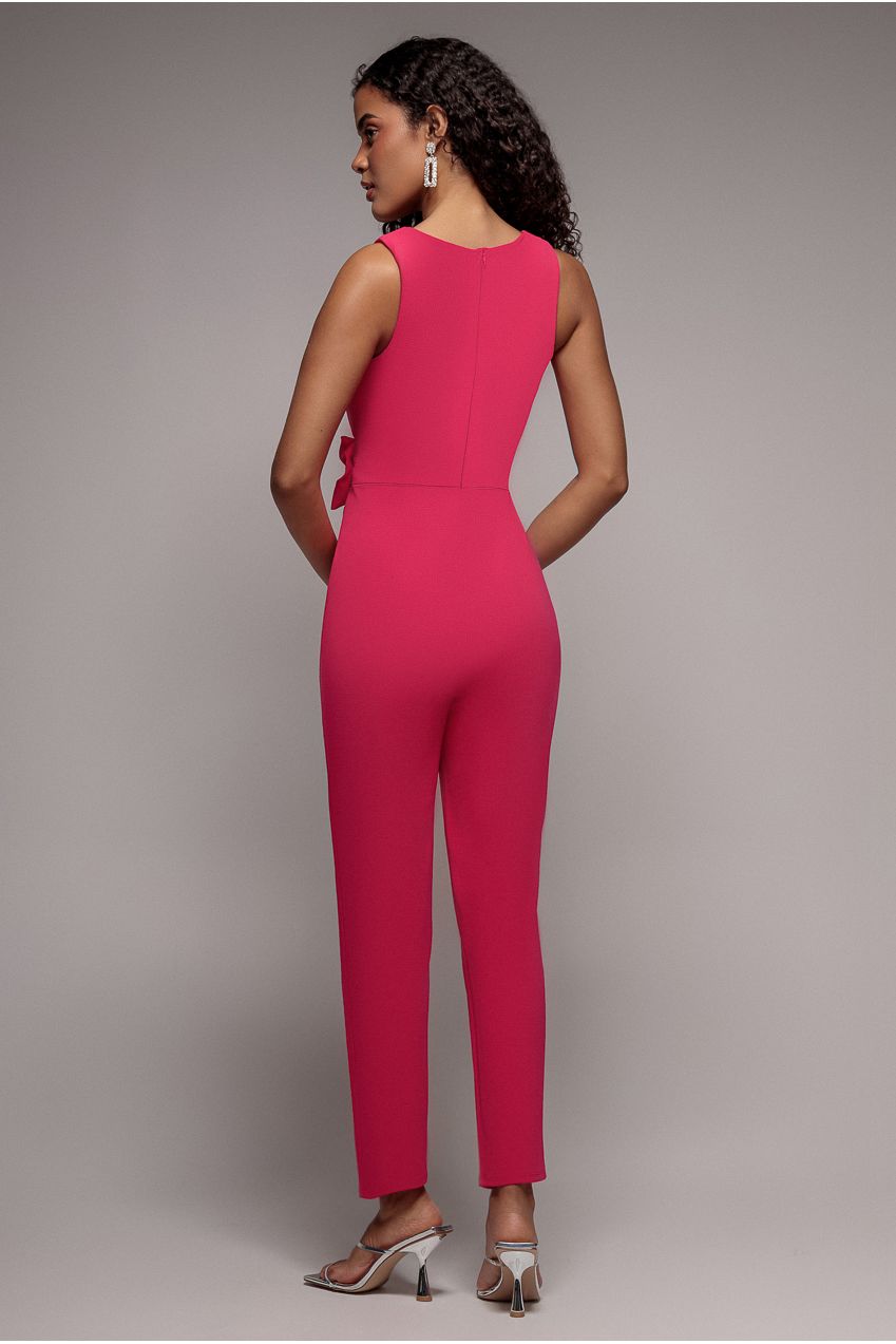 Buckle Plunge Bow Detail Jumpsuit - Cerise TR248VP