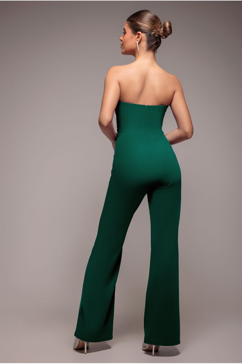 Satin Collar Scuba Jumpsuit - Emerald Green TR299