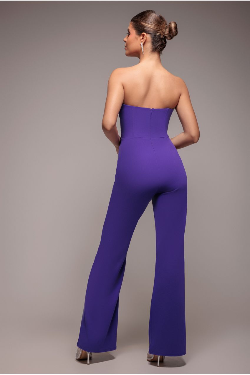Satin Collar Scuba Jumpsuit - Purple TR299