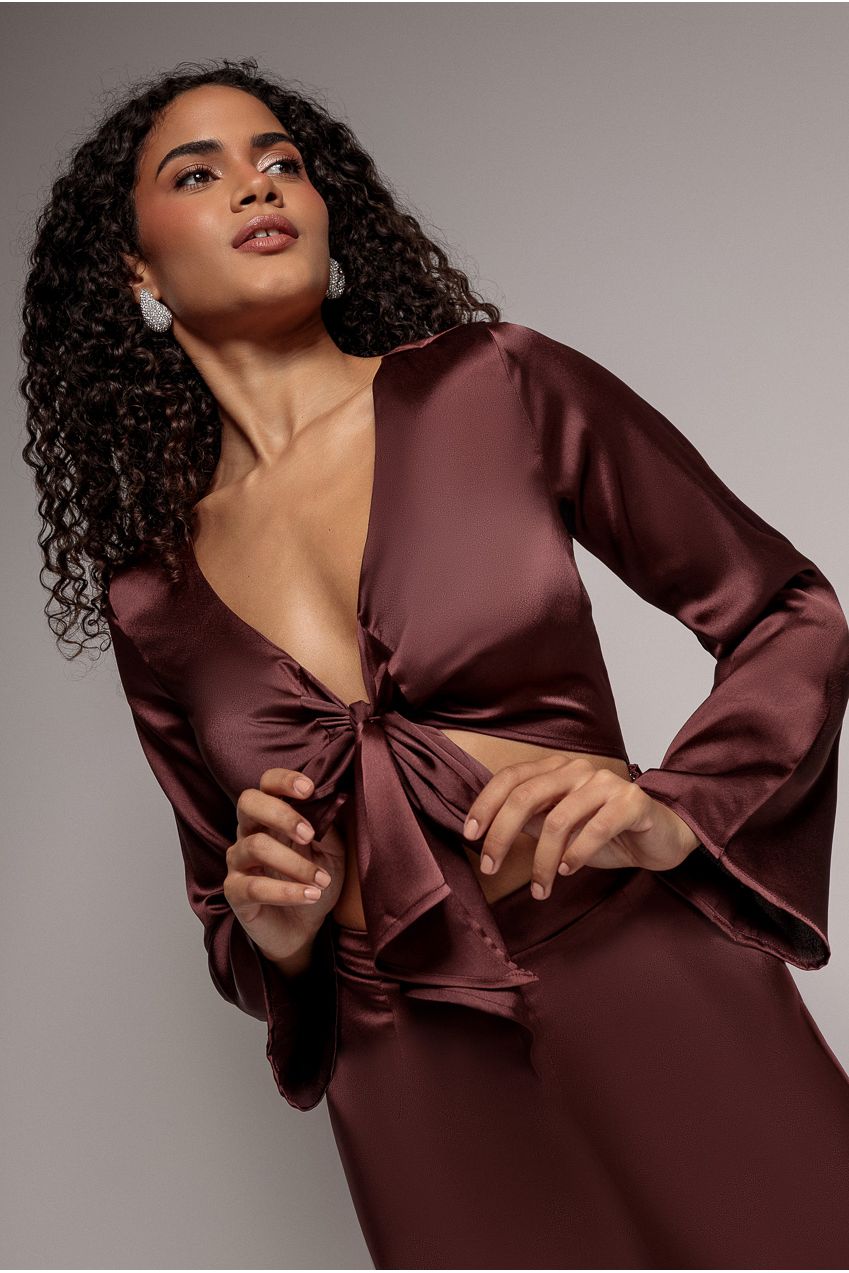 Cut Out Satin Jumpsuit - Brown TR309