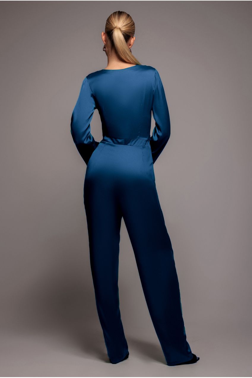Cut Out Satin Jumpsuit - Navy TR309