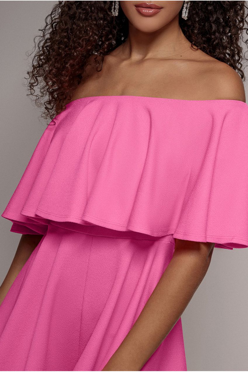 Off The Shoulder Frill Neck Skater Playsuit - Cerise TR30B