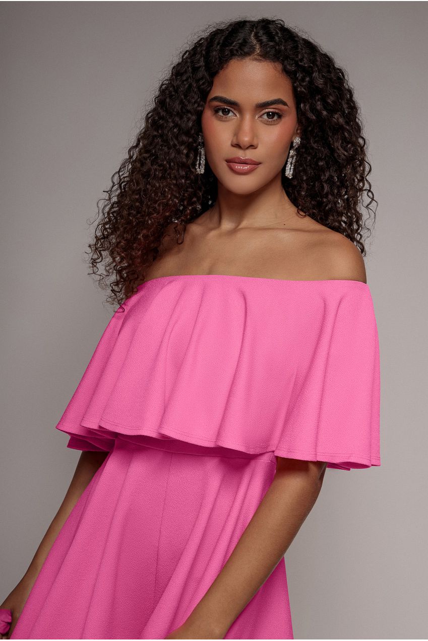 Off The Shoulder Frill Neck Skater Playsuit - Cerise TR30B