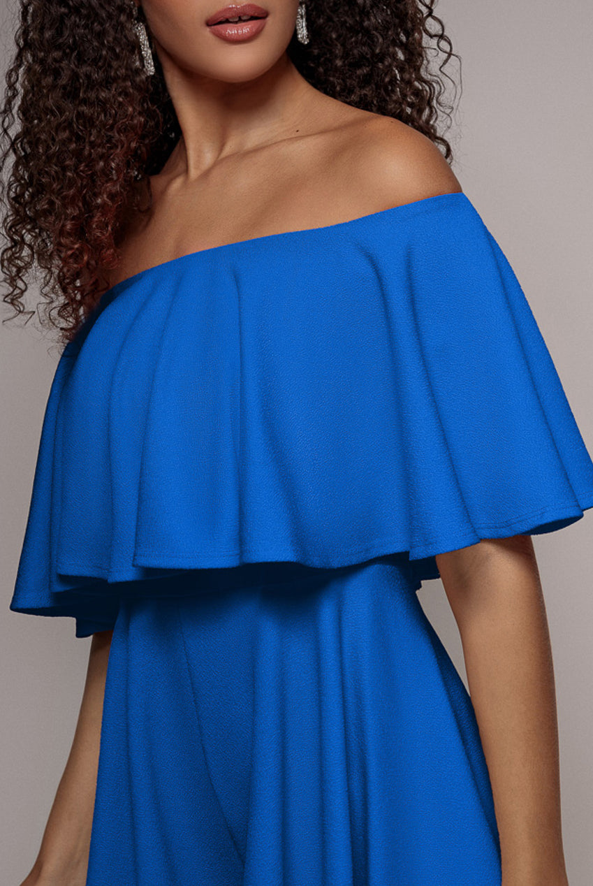 Off The Shoulder Frill Neck Skater Playsuit - Royal Blue TR30B