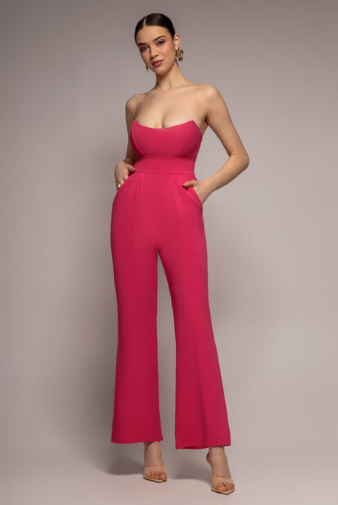 Bandeau Scuba Jumpsuit - Hot Pink by Goddiva