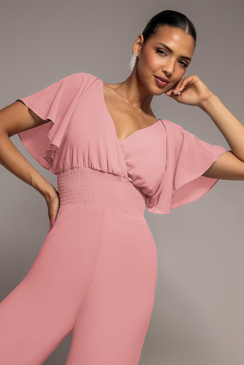 Chiffon Jumpsuit With Flutter Sleeves - Blush TR352